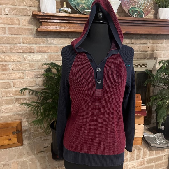 Armani Exchange Sweater Burgundy Red Navy Blue Knit Hoodie A|X Size XSmall - Picture 4 of 4